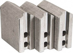 Abbott Workholding Products - 6" & Up Chuck Capacity, 1.5mm x 60° Serrated Attachment, Square Soft Lathe Chuck Jaw - 3 Jaws, Aluminum, 0.7874" Btw Mount Hole Ctrs, 3" Long x 1-1/4" Wide x 3" High, 0.4724" Groove, 0.3937" & 10mm Fastener - Industrial Tool & Supply