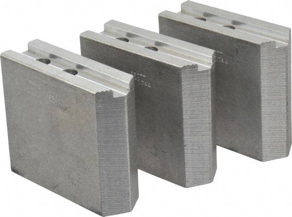 Abbott Workholding Products - 10" & Up Chuck Capacity, 1.5mm x 60° Serrated Attachment, Square Soft Lathe Chuck Jaw - 3 Jaws, Aluminum, 1.1811" Btw Mount Hole Ctrs, 4-1/2" Long x 1-1/2" Wide x 4" High, 0.6299" Groove, 0.4724" & 12mm Fastener - Industrial Tool & Supply