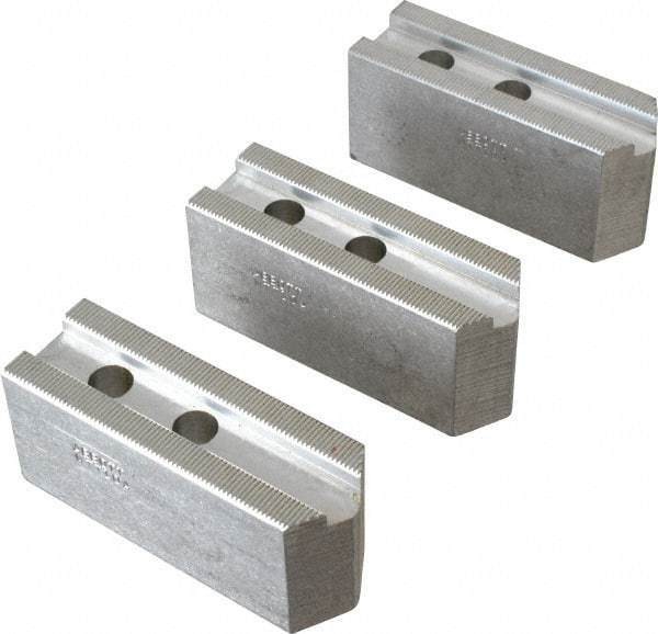 Abbott Workholding Products - 10" & Up Chuck Capacity, 1.5mm x 60° Serrated Attachment, Square Soft Lathe Chuck Jaw - 3 Jaws, Aluminum, 1.2598" Btw Mount Hole Ctrs, 4-1/2" Long x 1-1/2" Wide x 2" High, 0.6299" Groove, 0.4724" & 12mm Fastener - Industrial Tool & Supply