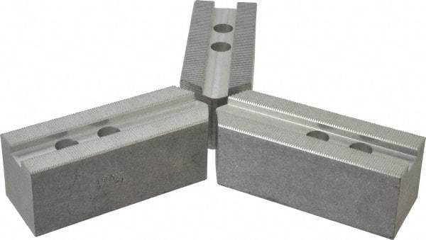 Abbott Workholding Products - 12" & Up Chuck Capacity, 1.5mm x 60° Serrated Attachment, Square Soft Lathe Chuck Jaw - 3 Jaws, Aluminum, 1.1811" Btw Mount Hole Ctrs, 5-1/2" Long x 2" Wide x 2" High, 0.7087" Groove, 0.5512" & 14mm Fastener - Industrial Tool & Supply