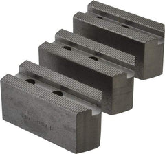 Abbott Workholding Products - 6" & Up Chuck Capacity, 1.5mm x 60° Serrated Attachment, Square Soft Lathe Chuck Jaw - 3 Jaws, Steel, 63/64" Btw Mount Hole Ctrs, 3" Long x 1-1/4" Wide x 1-1/2" High, 0.4331" Groove, 0.315" & 8mm Fastener - Industrial Tool & Supply