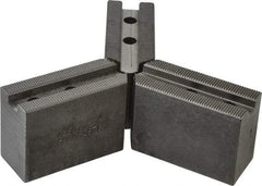 Abbott Workholding Products - 6" & Up Chuck Capacity, 1.5mm x 60° Serrated Attachment, Square Soft Lathe Chuck Jaw - 3 Jaws, Steel, 63/64" Btw Mount Hole Ctrs, 3" Long x 1-1/4" Wide x 2" High, 0.4331" Groove, 0.315" & 8mm Fastener - Industrial Tool & Supply