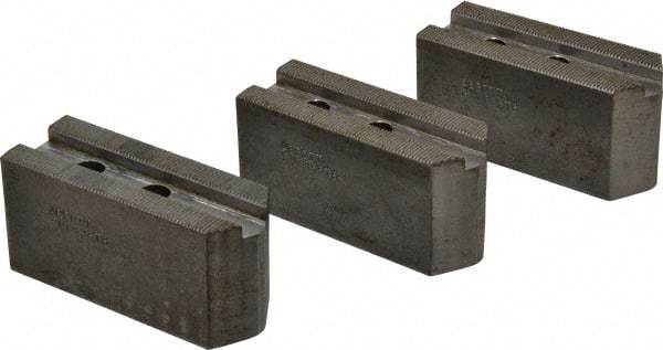 Abbott Workholding Products - 8" & Up Chuck Capacity, 1.5mm x 60° Serrated Attachment, Square Soft Lathe Chuck Jaw - 3 Jaws, Steel, 1.1811" Btw Mount Hole Ctrs, 4" Long x 1-1/2" Wide x 2" High, 0.5512" Groove, 0.3937" & 10mm Fastener - Industrial Tool & Supply