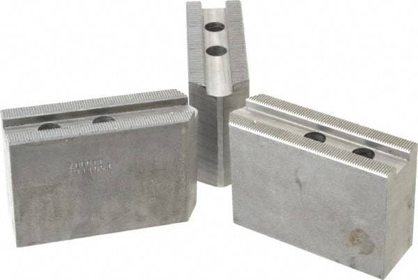 Abbott Workholding Products - 10" & Up Chuck Capacity, 1.5mm x 60° Serrated Attachment, Square Soft Lathe Chuck Jaw - 3 Jaws, Steel, 1.2598" Btw Mount Hole Ctrs, 4-1/2" Long x 1-1/2" Wide x 3" High, 0.6299" Groove, 0.4724" & 12mm Fastener - Industrial Tool & Supply