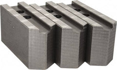 Abbott Workholding Products - 12" & Up Chuck Capacity, 1.5mm x 60° Serrated Attachment, Square Soft Lathe Chuck Jaw - 3 Jaws, Steel, 1.1811" Btw Mount Hole Ctrs, 5-1/2" Long x 2" Wide x 3" High, 0.8268" Groove, 0.6299" & 16mm Fastener - Industrial Tool & Supply