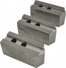 Abbott Workholding Products - 15 to 18" Chuck Capacity, 1.5mm x 60° Serrated Attachment, Square Soft Lathe Chuck Jaw - 3 Jaws, Steel, 1.6929" Btw Mount Hole Ctrs, 6-1/2" Long x 2-1/2" Wide x 3" High, 0.8661" Groove, 0.7874" & 20mm Fastener - Industrial Tool & Supply