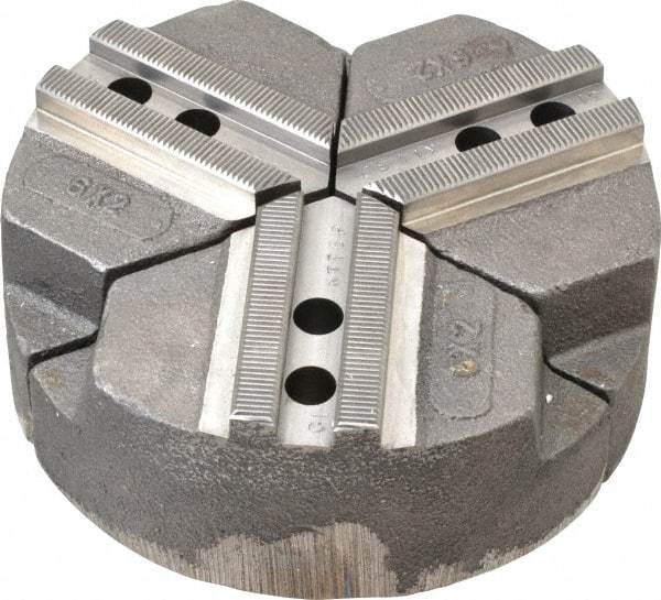 Abbott Workholding Products - 6" & Up Chuck Capacity, 1.5mm x 60° Serrated Attachment, Round Soft Lathe Chuck Jaw - 3 Jaws, Cast Iron, 0.7874" Btw Mount Hole Ctrs, 6" Wide x 2" High, 0.4724" Groove, 0.3937" & 10mm Fastener - Industrial Tool & Supply