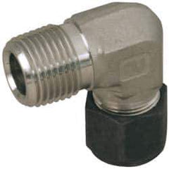 Parker - 1/2" OD, Stainless Steel Male Elbow - 13/16" Hex, Comp x MNPT Ends - Industrial Tool & Supply