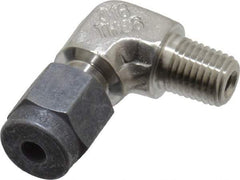 Parker - 1/8" OD, Stainless Steel Male Elbow - 7/16" Hex, Comp x MNPT Ends - Industrial Tool & Supply