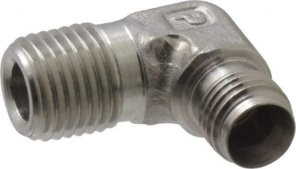 Parker - 1/4" OD, Stainless Steel Male Elbow - 9/16" Hex, Comp x MNPT Ends - Industrial Tool & Supply