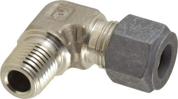 Parker - 3/8" OD, Stainless Steel Male Elbow - 5/8" Hex, Comp x MNPT Ends - Industrial Tool & Supply