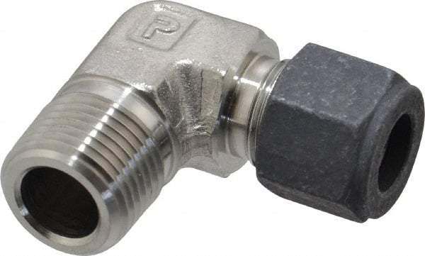 Parker - 3/8" OD, Stainless Steel Male Elbow - 11/16" Hex, Comp x MNPT Ends - Industrial Tool & Supply