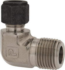 Parker - 3/8" OD, Stainless Steel Male Elbow - 7/8" Hex, Comp x MNPT Ends - Industrial Tool & Supply