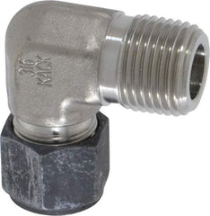 Parker - 1/2" OD, Stainless Steel Male Elbow - 7/8" Hex, Comp x MNPT Ends - Industrial Tool & Supply