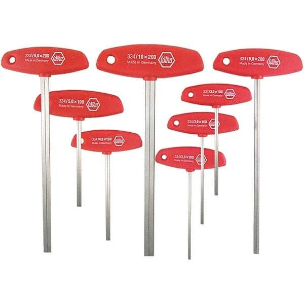 Wiha - 8 Piece, T-Handle Cushion Grip Hex Key Set - 2 to 10mm Range, - Industrial Tool & Supply