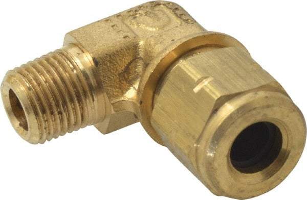 Parker - 1/4" OD, Brass Male Elbow - 600 Max Working psi, Comp x MNPT Ends - Industrial Tool & Supply