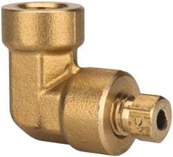Parker - 3/8" OD, Brass Female Elbow - 1,500 Max Working psi, 5/8" Hex, Comp x FNPT Ends - Industrial Tool & Supply