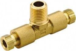 Parker - 1/4" OD, Brass Male Branch Tee - 2,100 Max Working psi, 1/2" Hex, Comp x Comp x MNPT Ends - Industrial Tool & Supply