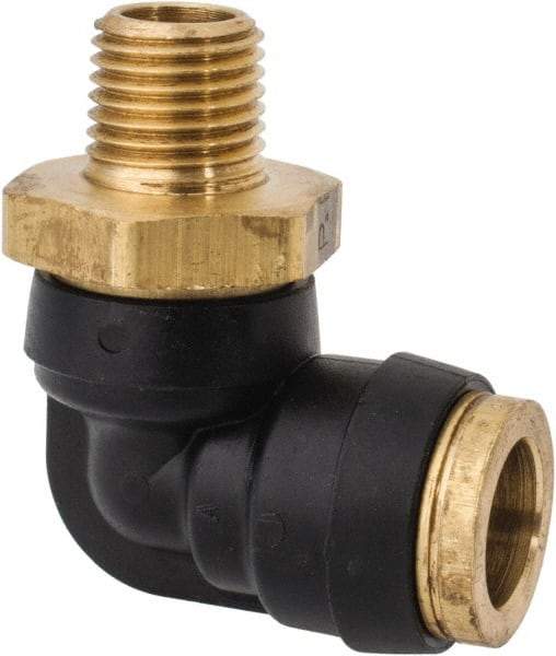 Parker - 1/2" Tube OD, 1/4 NPT Composite Push-to-Connect Tube Male Swivel Elbow - 250 Max psi, Tube to Male NPT Connection, Buna-N O-Ring, -40 to 200°F Working Temp - Industrial Tool & Supply