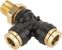 Parker - 1/2" Tube OD, 1/4 NPT Composite Push-to-Connect Tube Male Swivel Run Tee - Tube to Male NPT Connection, 250 Max psi, Buna-N O-Ring, -40 to 200°F Working Temp - Industrial Tool & Supply