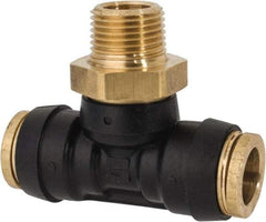 Parker - 1/2" Tube OD, 3/8 NPT Composite Push-to-Connect Tube Male Swivel Branch Tee - 250 Max psi, Tube to Male NPT Connection, Buna-N O-Ring, -40 to 200°F Working Temp - Industrial Tool & Supply