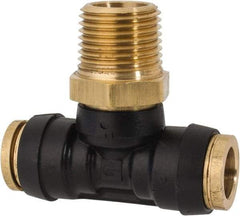 Parker - 1/2" Tube OD, 1/2 NPT Composite Push-to-Connect Tube Male Swivel Branch Tee - 250 Max psi, Tube to Male NPT Connection, Buna-N O-Ring, -40 to 200°F Working Temp - Industrial Tool & Supply