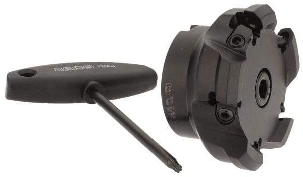 Seco - 3.15" Cut Diam, 1" Arbor Hole, 0.197" Max Depth of Cut, 43° Indexable Chamfer & Angle Face Mill - 5 Inserts, OF.. 070405 Insert, Right Hand Cut, 5 Flutes, Series R220.43 - Industrial Tool & Supply