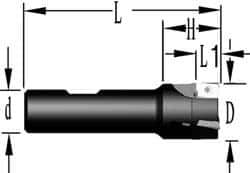 Cutting Tool Technologies - 1-1/4" Cut Diam, 0.38" Max Depth of Cut, 1" Shank Diam, 3.93" OAL, Indexable Square Shoulder End Mill - APKT 1003... Inserts, Weldon Shank, 90° Lead Angle, Through Coolant - Industrial Tool & Supply