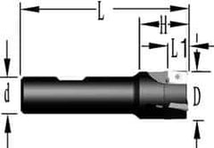 Cutting Tool Technologies - 1-1/4" Cut Diam, 0.38" Max Depth of Cut, 1" Shank Diam, 3.93" OAL, Indexable Square Shoulder End Mill - APKT 1003... Inserts, Weldon Shank, 90° Lead Angle, Through Coolant - Industrial Tool & Supply