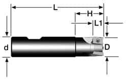 Cutting Tool Technologies - 0.56" Cut Diam, 0.38" Max Depth of Cut, 5/8" Shank Diam, 3-1/4" OAL, Indexable Square Shoulder End Mill - APKT 1003... Inserts, Weldon Shank, 90° Lead Angle - Industrial Tool & Supply