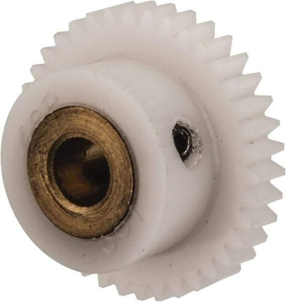 Made in USA - 48 Pitch, 0.792" Pitch Diam, 0.833" OD, 38 Tooth Spur Gear - 1/8" Face Width, 3/16" Bore Diam, 35/64" Hub Diam, 20° Pressure Angle, Acetal - Industrial Tool & Supply