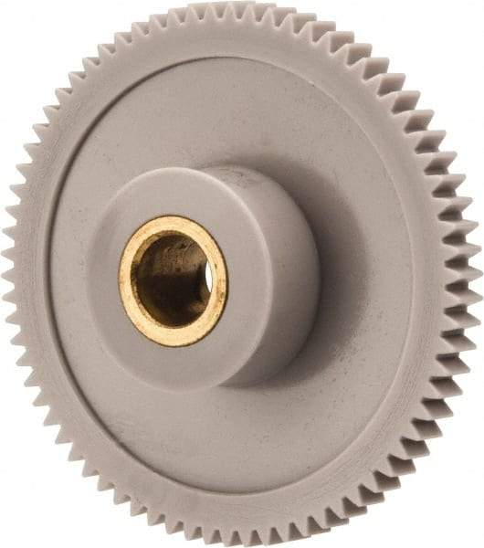 Made in USA - 48 Pitch, 1-1/2" Pitch Diam, 1.542" OD, 72 Tooth Spur Gear - 1/8" Face Width, 1/4" Bore Diam, 39/64" Hub Diam, 20° Pressure Angle, Acetal - Industrial Tool & Supply