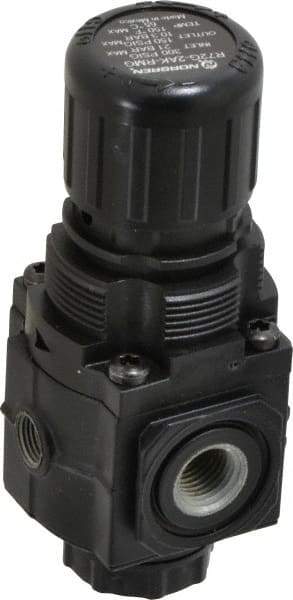Norgren - 1/4 NPT Port, 70 CFM, Zinc Compact Regulator - 5 to 150 psi Range, 300 Max psi Supply Pressure, 1/8" Gauge Port Thread, 1.98" Wide x 4.19" High - Industrial Tool & Supply
