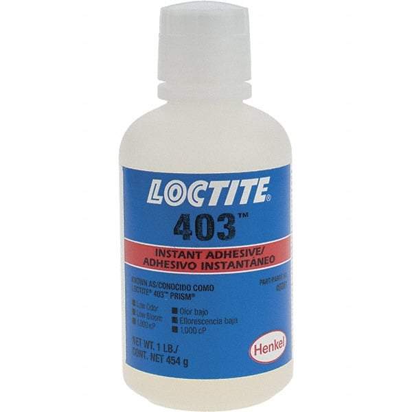 Loctite - 1 Lb Bottle Clear Instant Adhesive - Series 403, 24 hr Full Cure Time - Industrial Tool & Supply