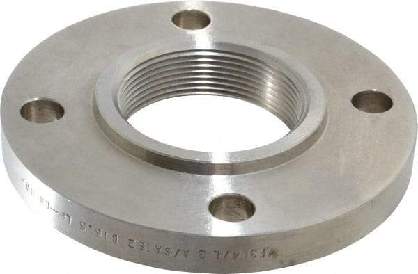 Value Collection - 3" Pipe, 7-1/2" OD, Stainless Steel, Threaded Pipe Flange - 6" Across Bolt Hole Centers, 3/4" Bolt Hole, 150 psi, Grades 304 & 304L - Industrial Tool & Supply