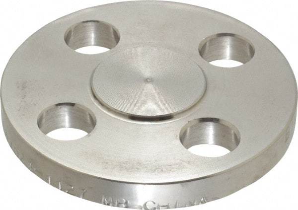Merit Brass - 1/2" Pipe, 3-1/2" OD, Stainless Steel, Blind Pipe Flange - 2-3/8" Across Bolt Hole Centers, 5/8" Bolt Hole, 150 psi, Grades 304 & 304L - Industrial Tool & Supply