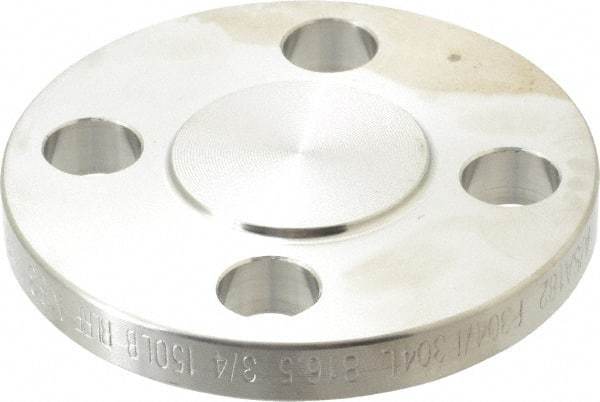 Merit Brass - 3/4" Pipe, 3-7/8" OD, Stainless Steel, Blind Pipe Flange - 2-3/4" Across Bolt Hole Centers, 5/8" Bolt Hole, 150 psi, Grades 304 & 304L - Industrial Tool & Supply