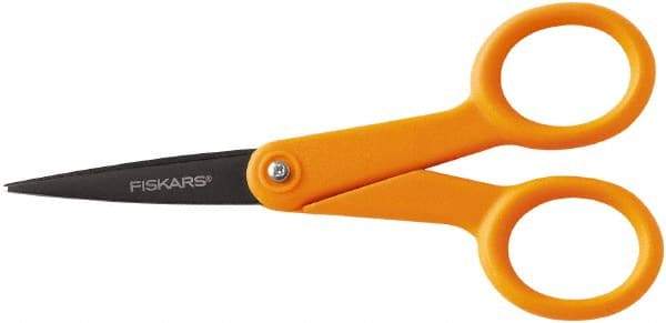 Fiskars - 1-13/16" LOC, 4-15/16" OAL Coated Stainless Steel Non Stick Scissors - Ambidextrous, Plastic Straight Handle, For General Purpose Use - Industrial Tool & Supply