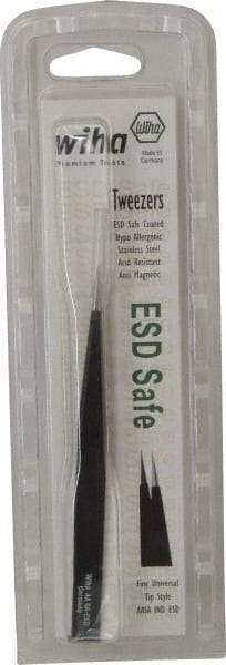 Wiha - 5-1/8" OAL AA-SA ESD Safe Tweezers - Universal Fine Point - Industrial Tool & Supply