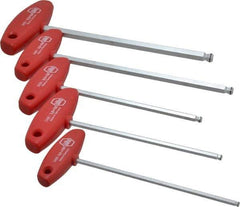 Wiha - 5 Piece T-Handle Ball End Hex Key Set - Hex Range 4 to 10mm, Chrome Vanadium Molybdenum - Industrial Tool & Supply
