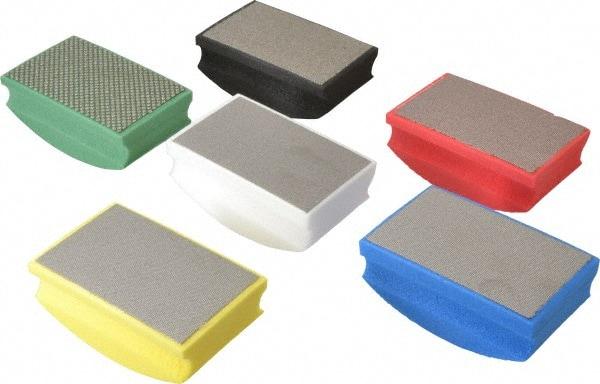 AMPLEX - Medium, Fine, Very Fine, Ultra Fine & Super Fine Grade, 60, 120, 200, 400, 800 & 1800 Grit, Diamond Hand Pad - Black, Blue, Green, Red, White & Yellow, 2-1/8" Wide x 3-1/2" Long x 1-1/2" Thick, Coated - Industrial Tool & Supply