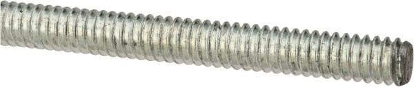 Made in USA - 1/4-20 UNC (Coarse), 2' Long, Low Carbon Steel Threaded Rod - Zinc-Plated Finish, Right Hand Thread - Industrial Tool & Supply