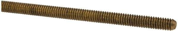 Made in USA - #8-32 UNC (Coarse), 3' Long, Brass Threaded Rod - Right Hand Thread - Industrial Tool & Supply