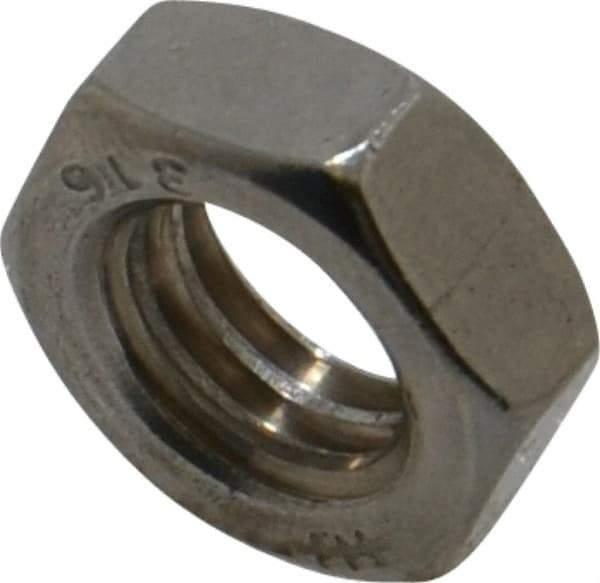 Value Collection - 3/8-16 UNC Stainless Steel Right Hand Hex Jam Nut - 9/16" Across Flats, 7/32" High, Uncoated - Industrial Tool & Supply