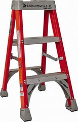 Louisville - 3 Steps, 3' High, Type IA Rating, Fiberglass Step Ladder - 300 Lb Capacity, 18-1/16" Base Width - Industrial Tool & Supply