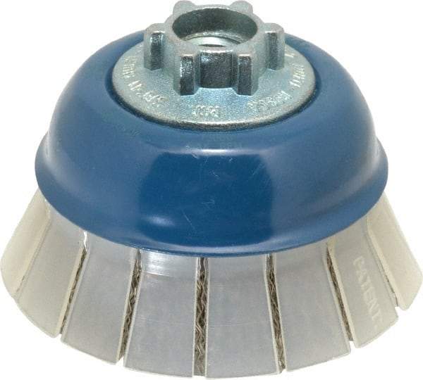 JAZ USA - 3" Diam, 5/8-11 & M14x2.00 Threaded Arbor, Stainless Steel Fill Cup Brush - 0.012 Wire Diam, 7/8" Trim Length, 13,000 Max RPM - Industrial Tool & Supply