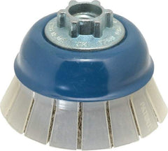 JAZ USA - 3" Diam, 5/8-11 & M14x2.00 Threaded Arbor, Stainless Steel Fill Cup Brush - 0.012 Wire Diam, 7/8" Trim Length, 13,000 Max RPM - Industrial Tool & Supply