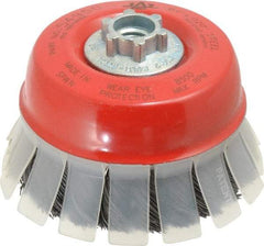 JAZ USA - 4" Diam, 5/8-11 & M14x2.00 Threaded Arbor, Steel Fill Cup Brush - 0.02 Wire Diam, 1-1/8" Trim Length, 8,500 Max RPM - Industrial Tool & Supply