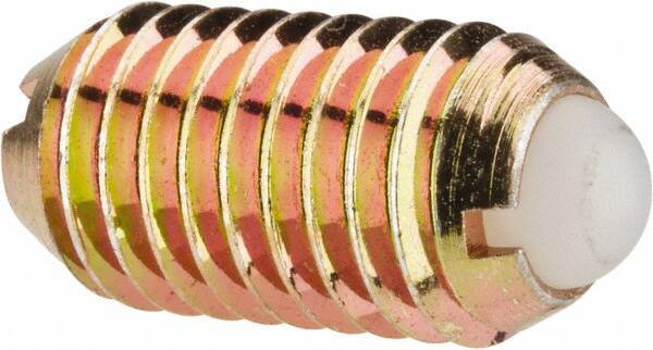 Vlier - M10x1.5, 6mm Ball Diam, 19mm Body Length, 2.01mm Max Ball Reach, Threaded Ball Plunger - Steel Body, Nylon Ball, 13.49 Lb Initial End Force, 20.23 Lb Final End Force - Industrial Tool & Supply