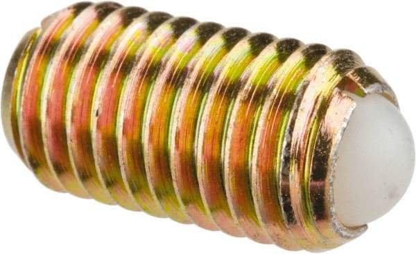 Vlier - M12x1.75, 8mm Ball Diam, 22mm Body Length, 2.5mm Max Ball Reach, Threaded Ball Plunger - Steel Body, Nylon Ball, 16.86 Lb Initial End Force, 25.85 Lb Final End Force - Industrial Tool & Supply